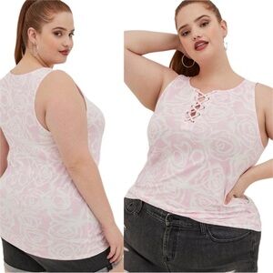 Torrid LoveSick Lace-Up Sleeveless Top Super Soft Pink Spray Paint Skull Size 2X